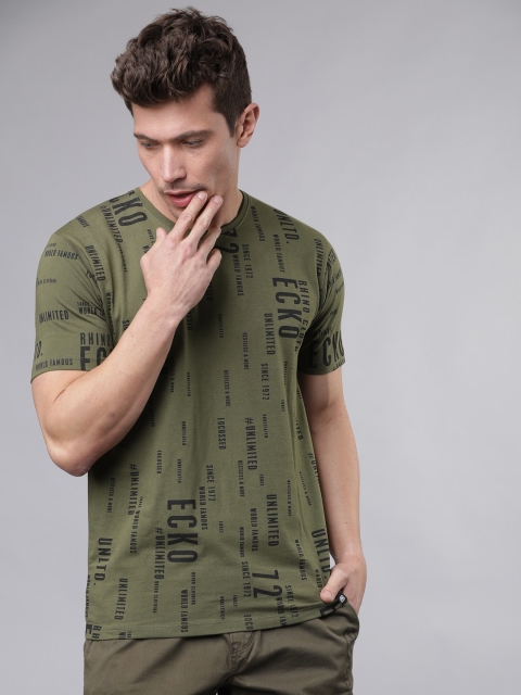 

Ecko Unltd Men Olive Green Printed Round Neck T-shirt