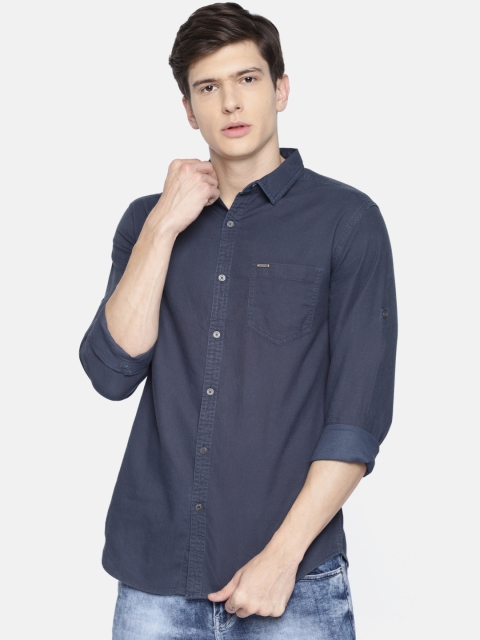 

Ecko Unltd Men Navy Slim Fit Solid Casual Shirt, Navy blue