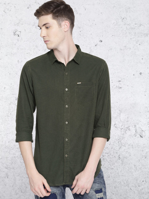 

Ecko Unltd Men Olive Green Slim Fit Solid Casual Shirt