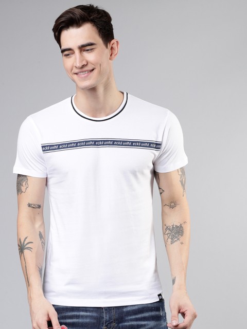 

Ecko Unltd Men White & Blue Printed Slim Fit Round Neck T-shirt