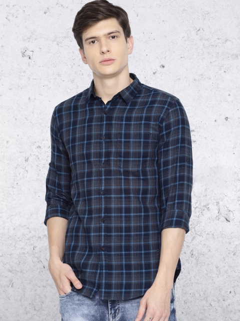 

Ecko Unltd Men Navy Blue & Grey Slim Fit Checked Casual Shirt