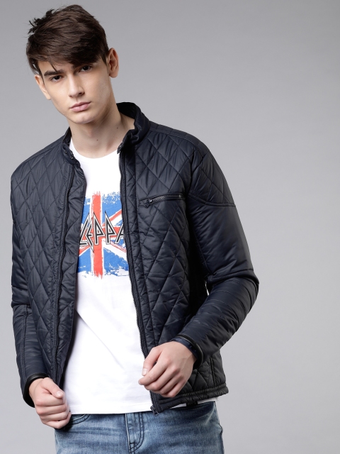 

Ecko Unltd Men Navy Blue Solid Quilted Jacket