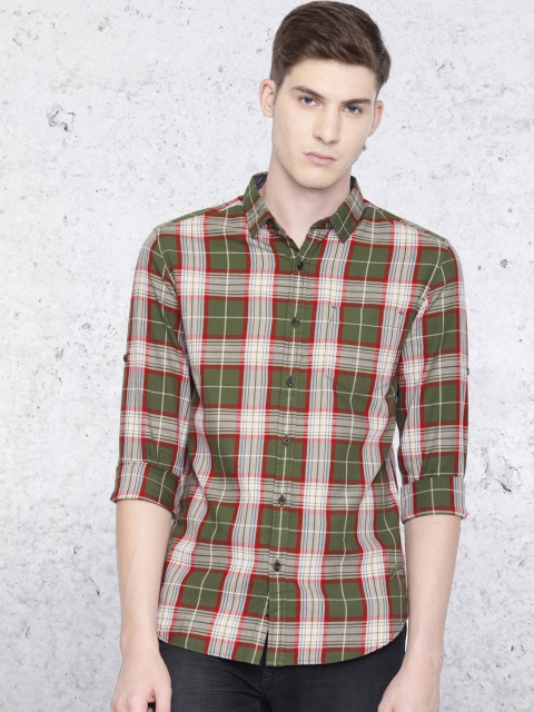 

Ecko Unltd Men Olive Green & White Slim Fit Checked Casual Shirt