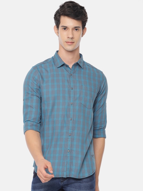

Ecko Unltd Men Grey & Blue Regular Fit Checked Casual Shirt