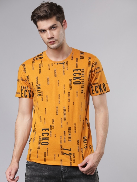 

Ecko Unltd Men Mustard Solid Round Neck T-shirt