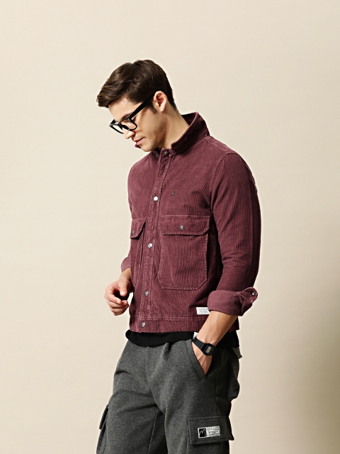 

Mr Bowerbird Men Burgundy Striped Tailored Corduroy Jacket