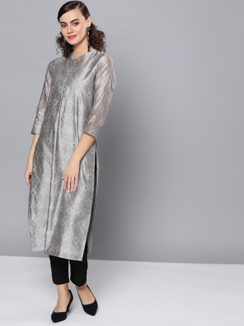 

STREET 9 Women Grey & Black Self Design Kurta with Trousers