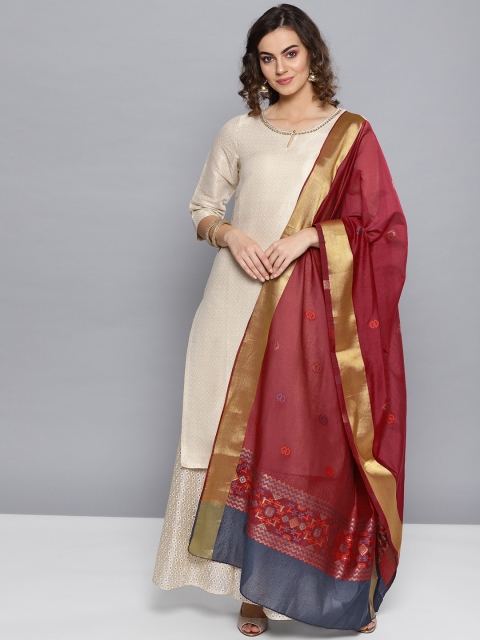 

STREET 9 Maroon Woven Design Chanderi Dupatta