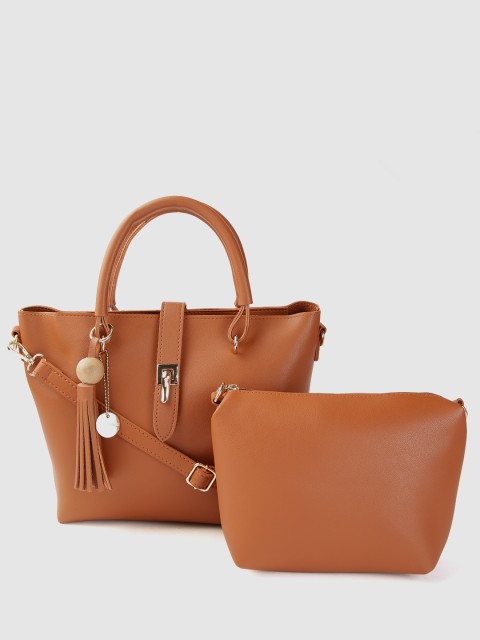 

Lino Perros Brown Solid Handheld Bag with Pouch