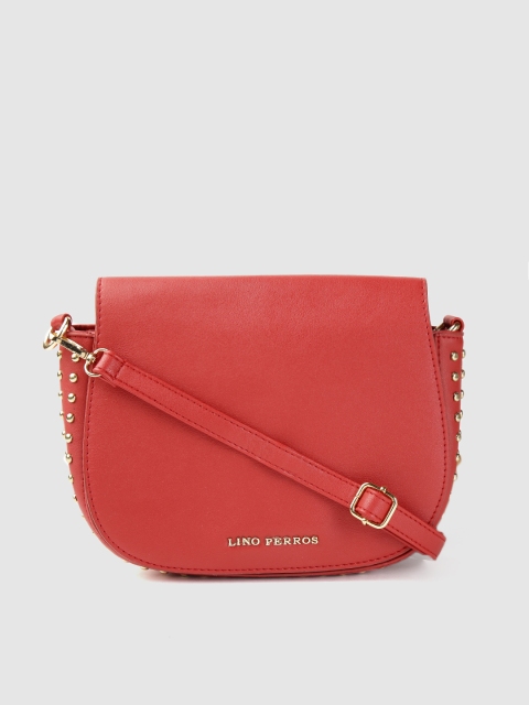 

Lino Perros Red Solid Sling Bag with Studded Detail