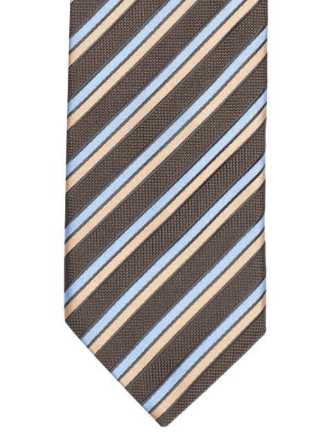 

Lino Perros Coffee Brown & Blue Striped Broad Tie