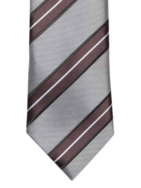 

Lino Perros Grey & Coffee Brown Striped Skinny Tie
