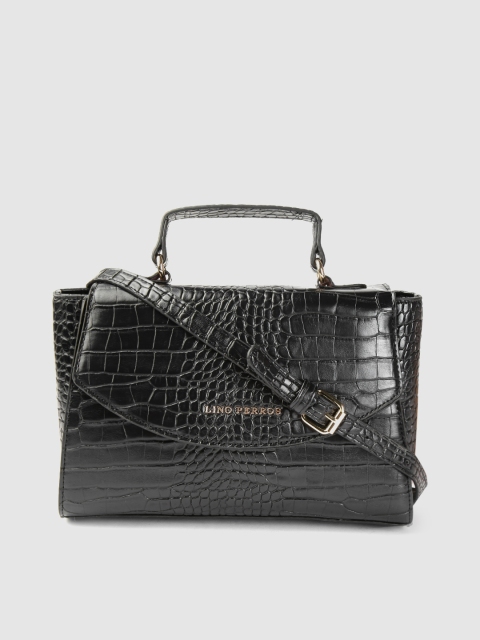 

Lino Perros Black Croc Textured Satchel Bag