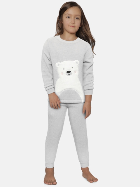 

Cherry Crumble Kids Grey & White Applique Faux Fur Winter Night suit