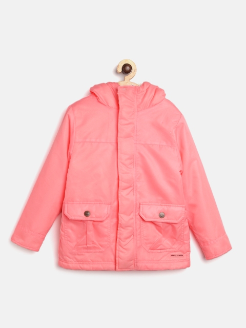

Cherry Crumble Kids Coral Pink Solid Hooded Sherpa Jacket