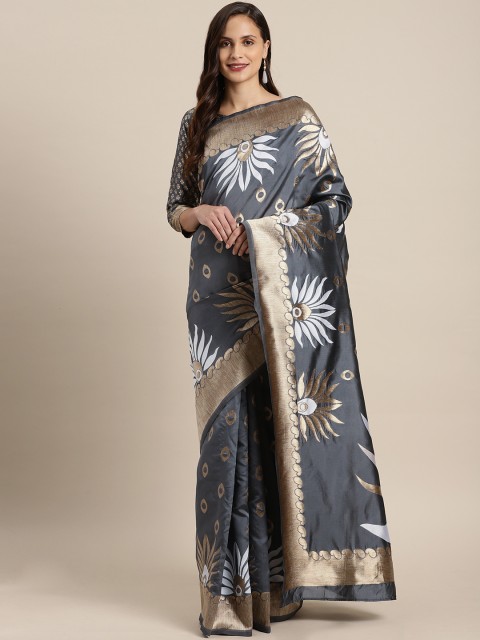 

Inddus Charcoal Grey Woven Design Silk Blend Saree