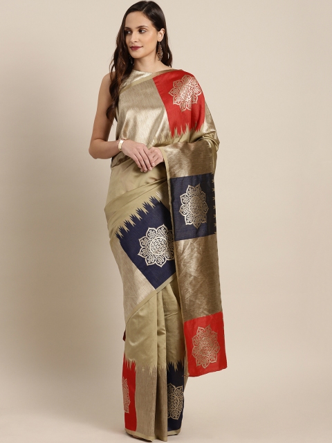 

Inddus Beige Woven Design Silk Blend Saree
