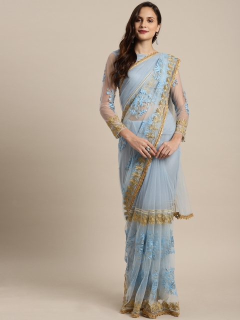 

Inddus Blue & Golden Net Embroidered Saree