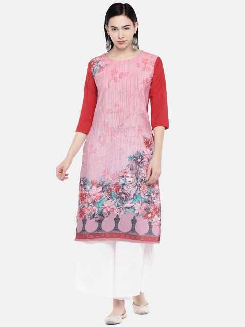 

7Threads Women Red Printed Straight Kurta
