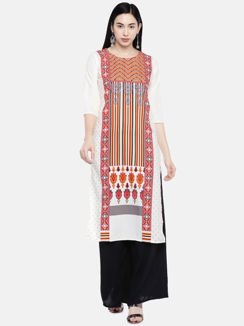

7Threads Women White & Red Printed Straight Kurta