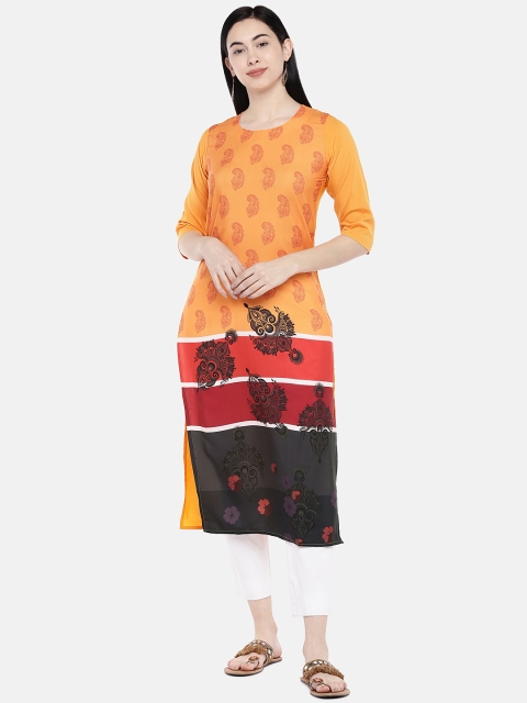 

7Threads Women Yellow Printed Straight Kurta