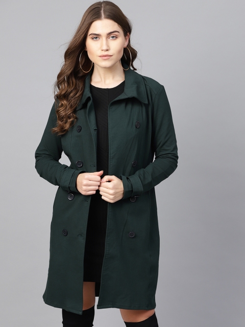 

Femella Women Green Solid Double-Breasted Overcoat