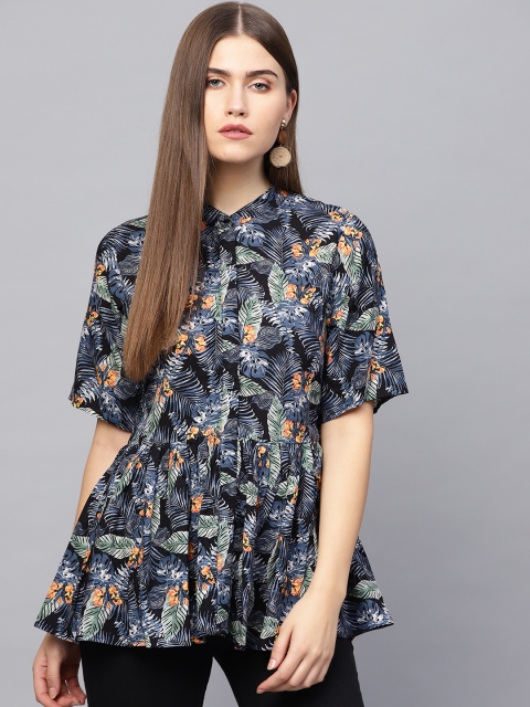 

Femella Women Blue & Black Printed A-Line Top