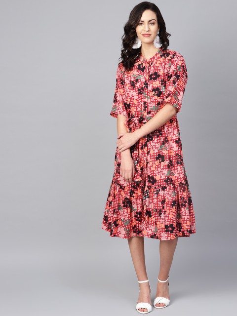 

Femella Women Red & Black Printed A-Line Dress