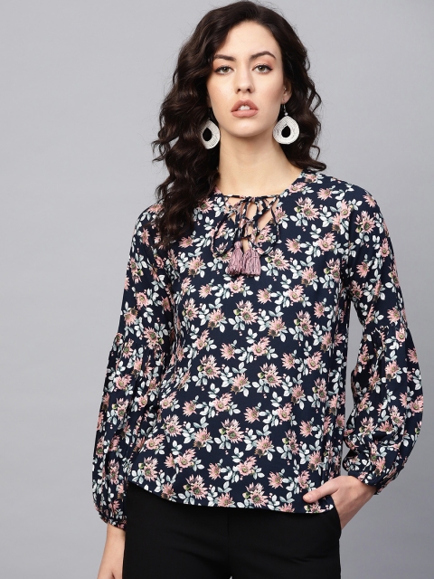 

Femella Women Navy Blue & Pink Ditsy Floral Print Top