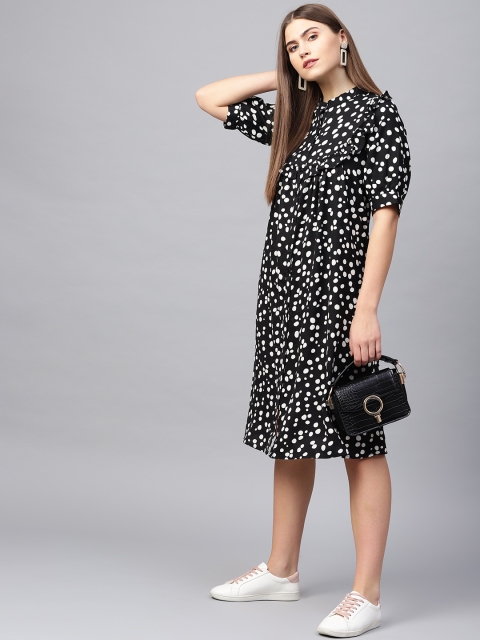 

Femella Women Black & White Polka Dot Print A-Line Dress