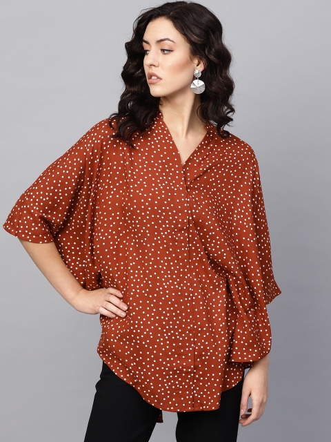 

Femella Women Rust Orange & White Printed Kaftan Top