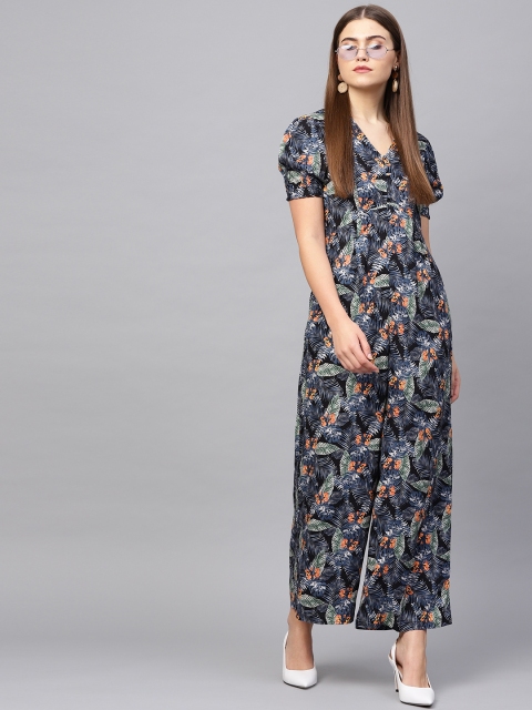 

Femella Women Black & Navy Blue Printed Basic Jumpsuit