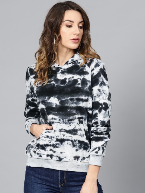 

Femella Women Black & Grey Dyed Hooded Sweatshirt