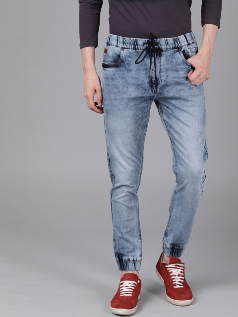 

WROGN Men Blue Jogger Mid-Rise Clean Look Stretchable Jeans