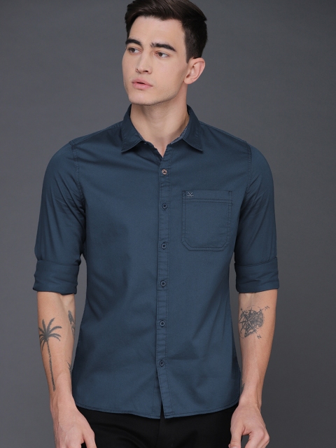 

WROGN Men Navy Blue Slim Fit Solid Casual Shirt