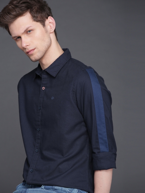 

WROGN Men Navy Blue Slim Fit Solid Casual Shirt