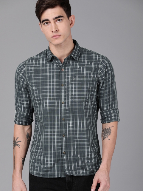 

WROGN Men Grey & White Slim Fit Checked Casual Shirt