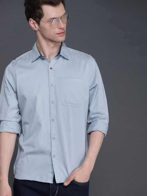 

WROGN Men Blue Slim Fit Solid Casual Shirt