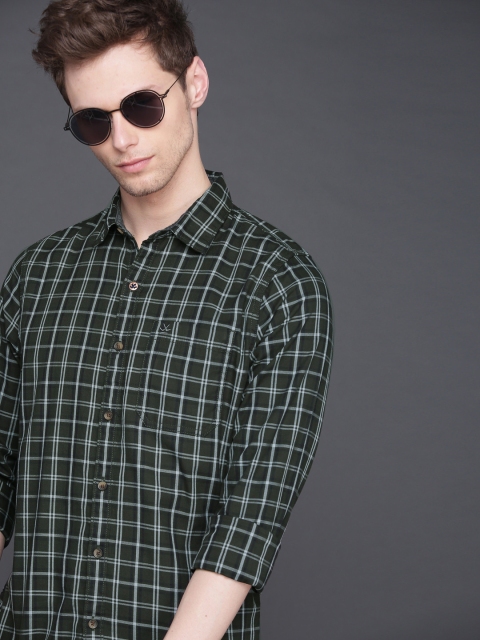 

WROGN Men Green & Blue Slim Fit Checked Casual Shirt