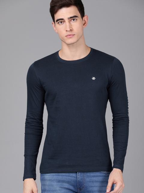 

WROGN Men Navy Blue Solid Round Neck T-shirt