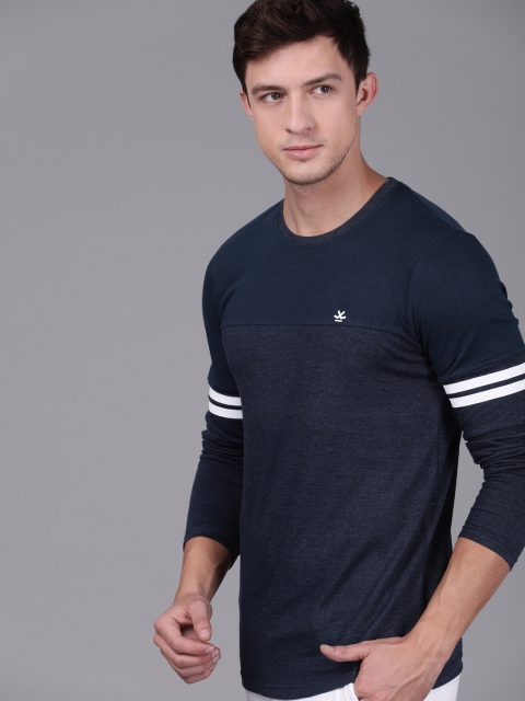 

WROGN Men Navy Blue Slim Fit Solid Round Neck T-shirt