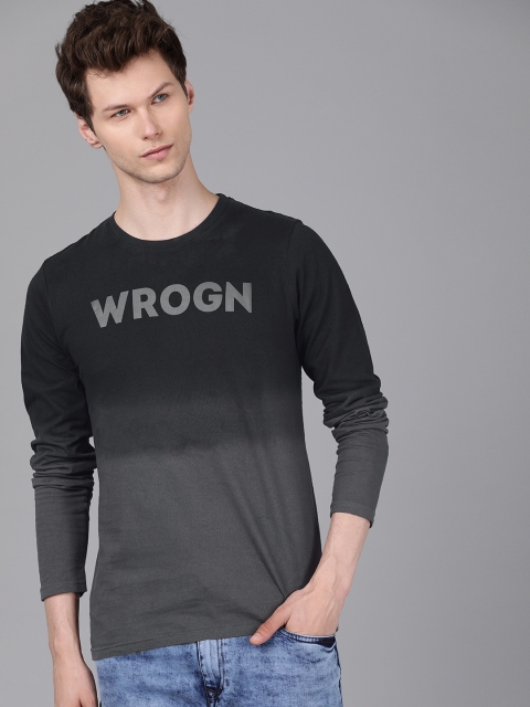 

WROGN Men Black Striped Round Neck Ombre T-shirt