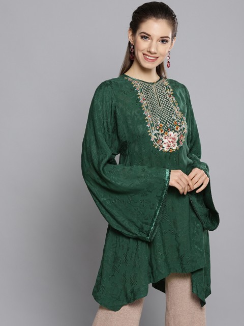 

Ritu Kumar Women Green Yoke Design A-Line Kurti