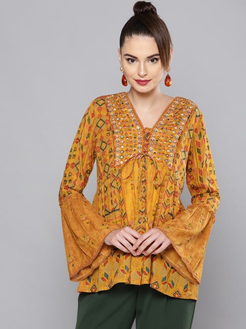 

Ritu Kumar Women Mustard Yellow Printed A-Line Kurti