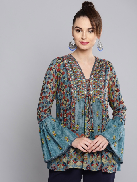 

Ritu Kumar Women Blue & Red Printed A-Line Kurti