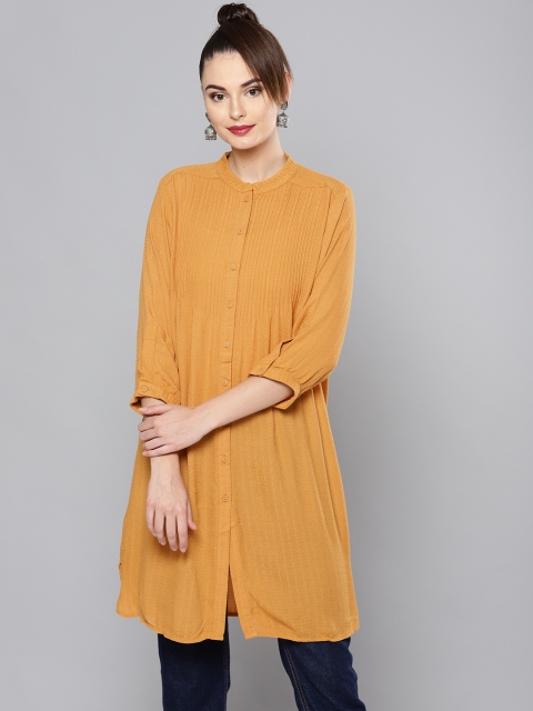 

Ritu Kumar Women Mustard Yellow Woven Design Straight Kurta