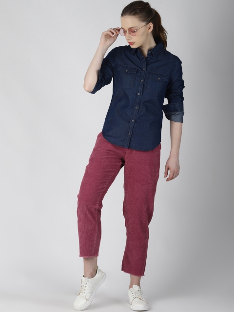 

Blue Saint Women Navy Blue Slim Fit Solid Casual Shirt