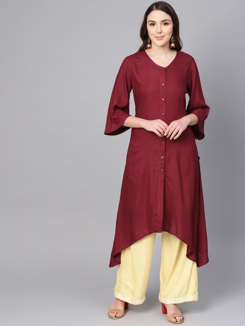 

clorals Women Maroon Solid Asymmetric A-Line Kurta