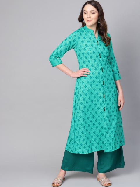 

clorals Women Green Printed A-Line Kurta