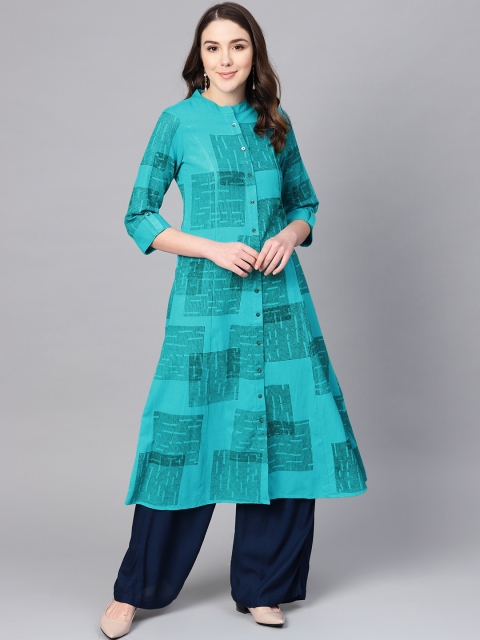 

clorals Women Blue & Black Printed A-Line Kurta